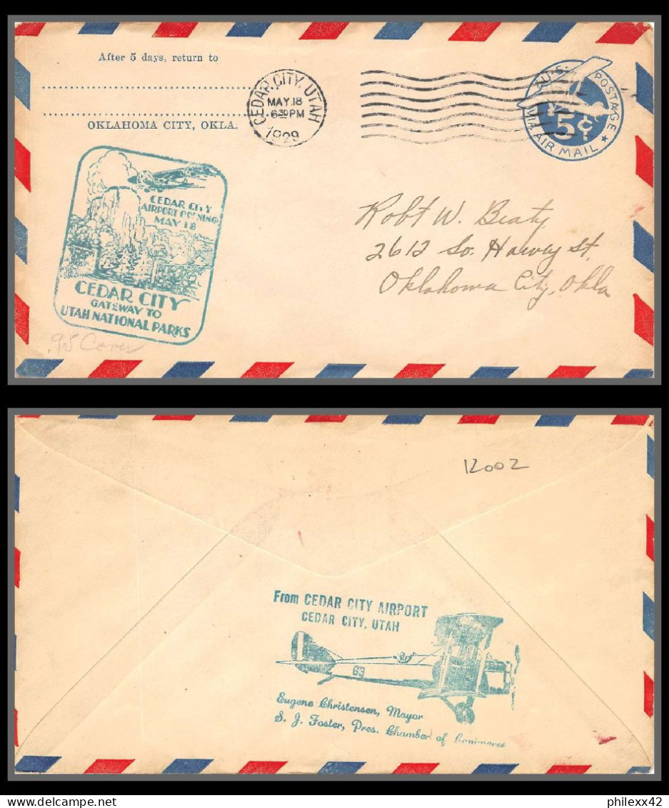 12002 Cedar City Gateway To National Parks 18/5/1929 Premier Vol First Flight Entier Stationery Airmal Usa Aviation - 1c. 1918-1940 Lettres