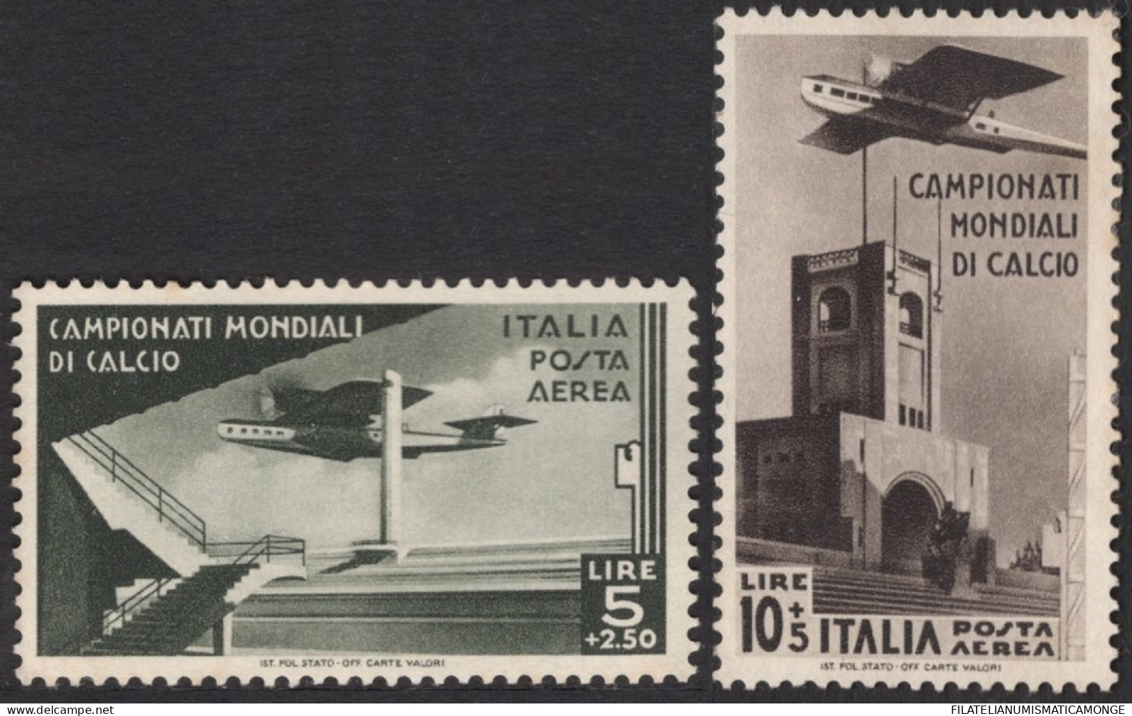 Italia / Italia 1934 Aereo 66/67 (*) 2 Y 5 Liras Mundial De Futbol - 2 Sellos - Other & Unclassified