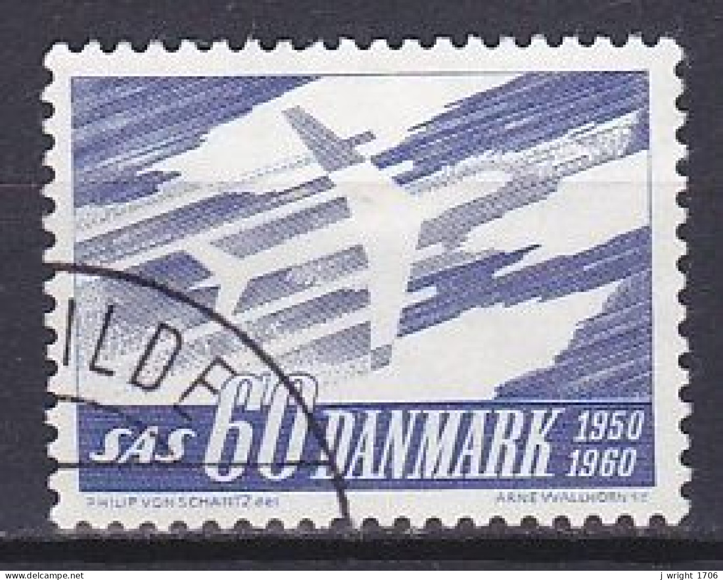 Denmark, 1961, SAS 10th Anniv, 60ø/Fluorescent, USED - Gebraucht
