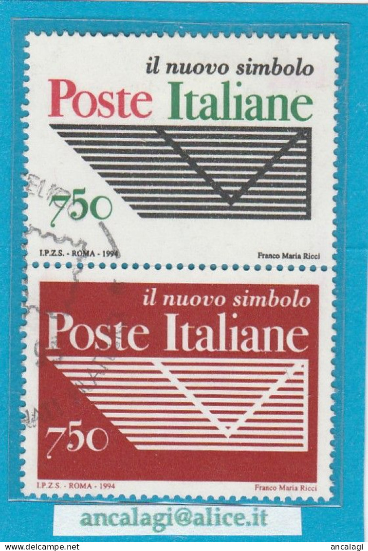 USATI ITALIA 1994 - Ref.0709 "POSTE ITALIANE: Il Nuovo Simbolo" 2 Val. In Coppia - - 1991-00: Usados