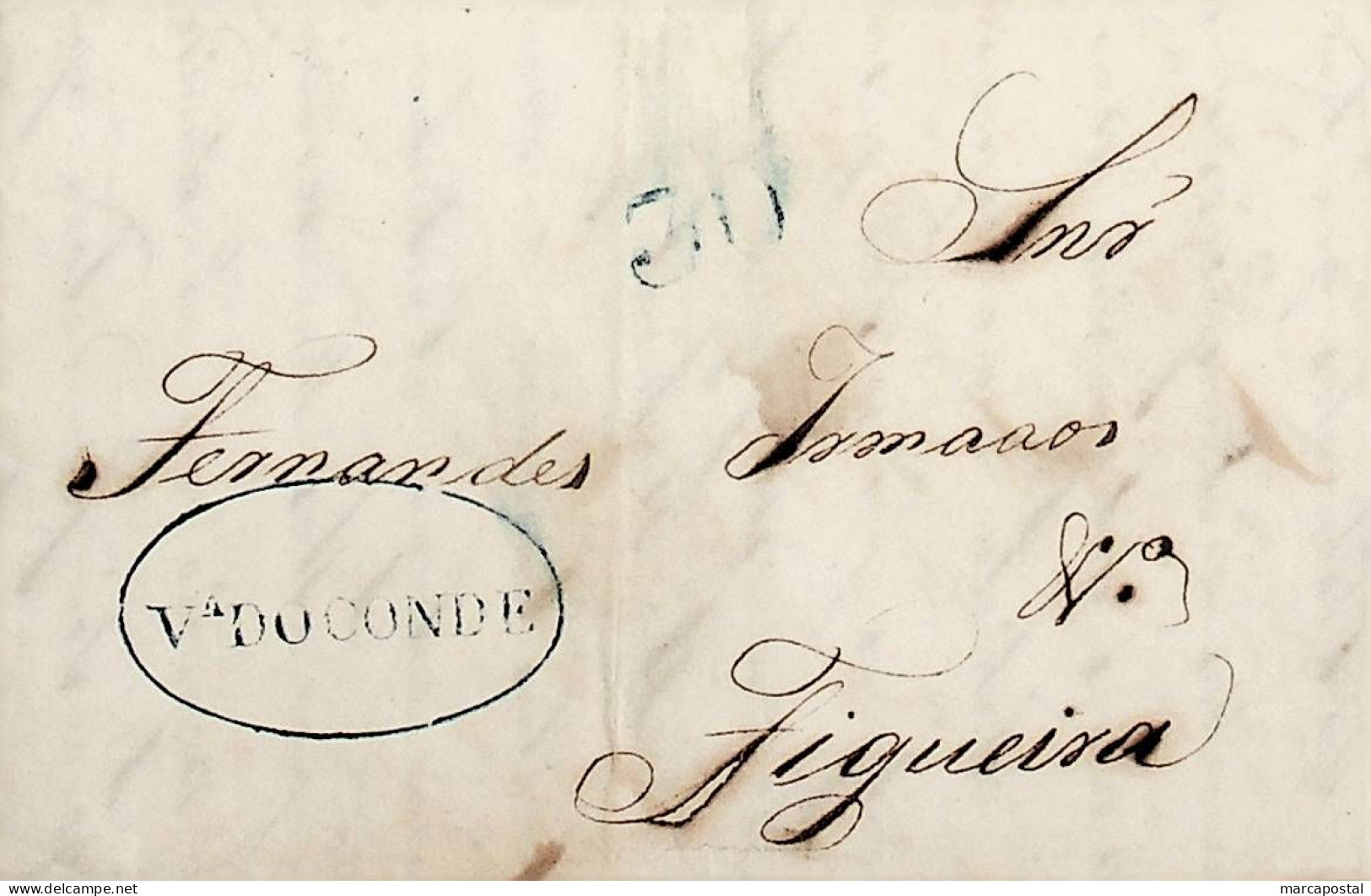 1843 Portugal Pré-Filatelia Vila Do Conde VCD 4 «V.ª DO CONDE» Azul - ...-1853 Préphilatélie