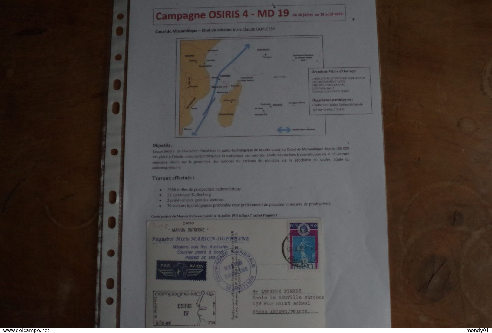 M49/  TAAF MD19 Paquebot  Marion Dufresne 1979 Suez Climat Pollen Plancton Chimie Magnétisme Osiris 4 - Klima & Meteorologie