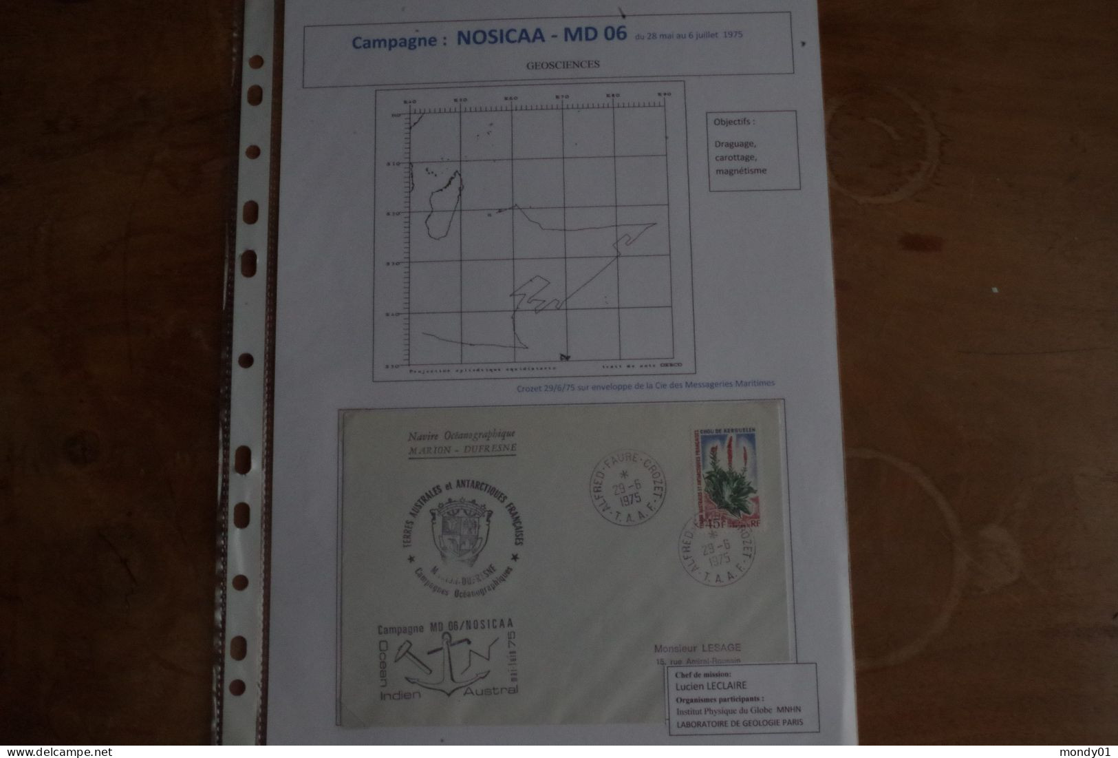 M51/  TAAF MD6 Paquebot  Marion Dufresne 1975 NOSICAA Crozet Magnetisme Physique Géologie Marine Choux Austral - Physik