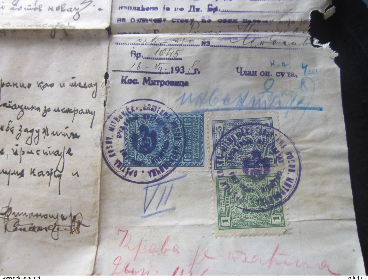 Uverenje O Svojini I Zdravlju Stoke Tax Stamps Banovinska Taksa Zetske Banovine 1 3 5 Kosovska Mitrovica 1938 - Cartas & Documentos