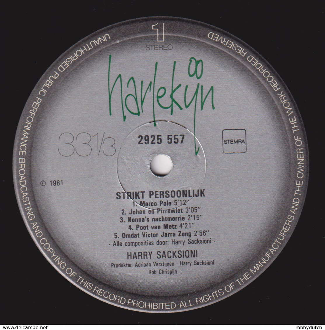 * LP *  HARRY SACKSIONI - STRIKT PERSOONLIJK (Holland 1980 EX-) - Strumentali