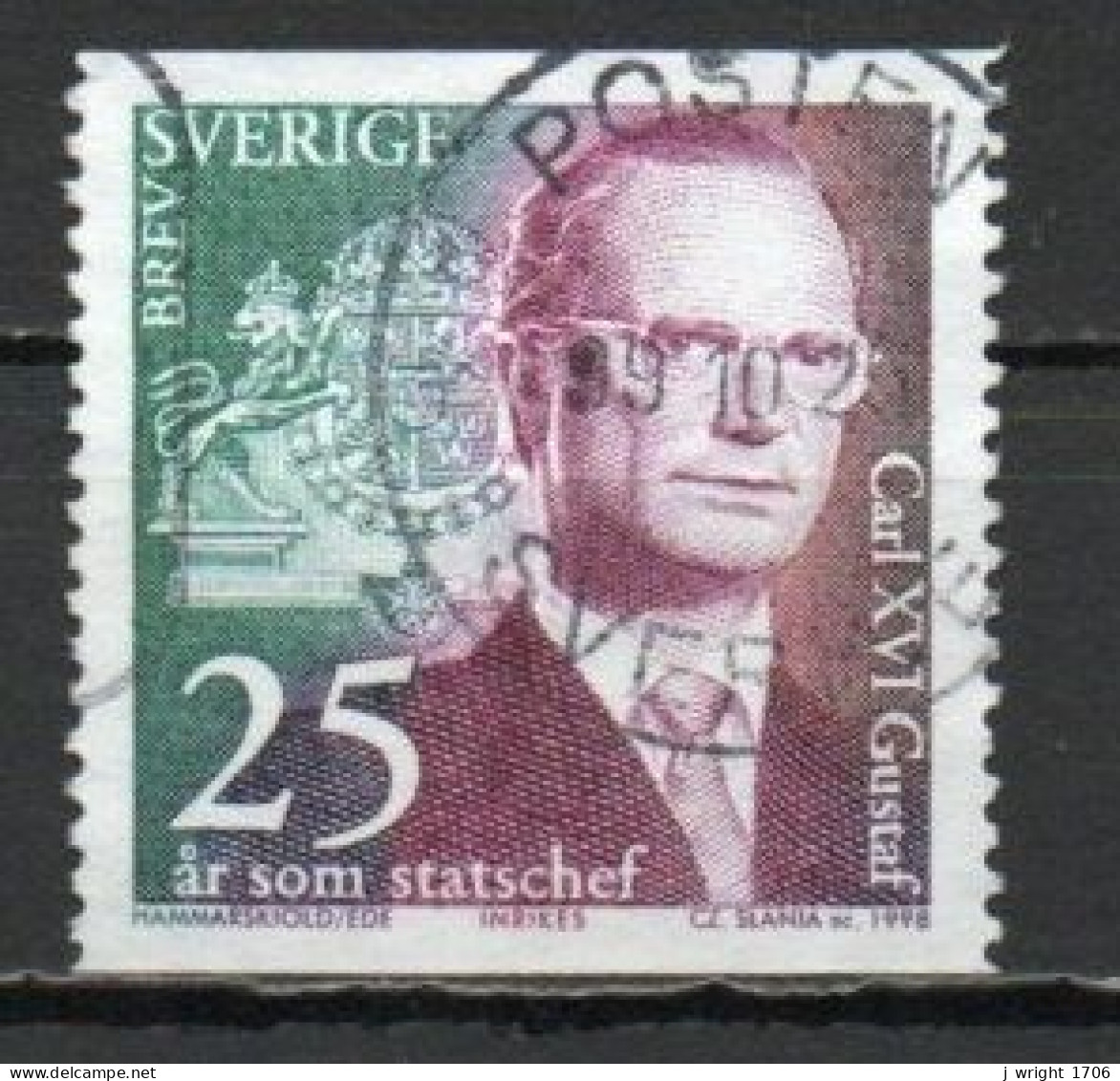 Sweden, 1998, King Carl XVI Gustaf Accession 25th Anniv, Letter, USED - Usados