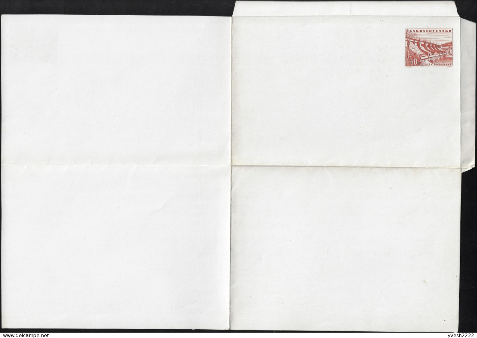 Tchécoslovaquie 1953 Michel F1b ??? Carte-lettre Sans La Moindre Inscription, Papier Craie. Barrage Communiste - Acqua
