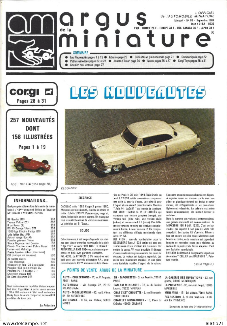 ARGUS De La MINIATURE N° 68 - Très Bon état - Cotation NOREV Et Corgi Toys - Catalogi