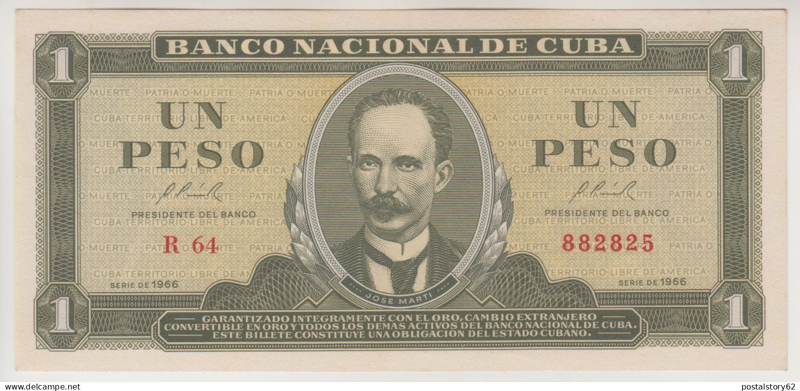 Banco Nacional De Cuba, Un Peso 1966 Pick# 100a FDS - Cuba