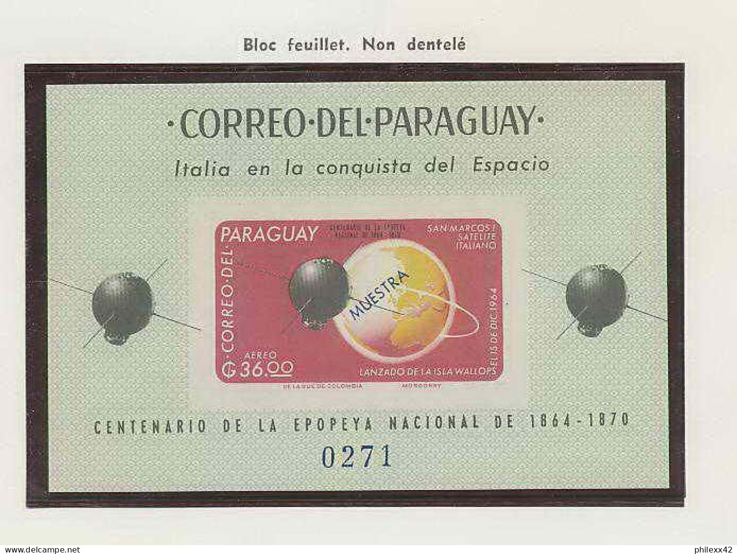 0631/ Espace (space) 2700 Par 5ba ** MNH Paraguay San Marco Non Dentelé Imperf Overprint Surchargé Muestra - América Del Sur