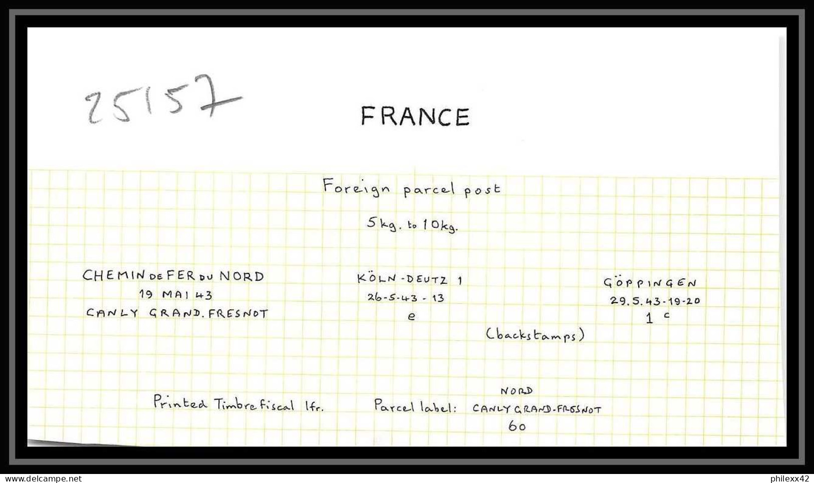 25157 Bulletin D'expédition France Colis Postaux Fiscal SNCF NORD 19/5/1943 POUR Zollamt Göppingen Allemagne (germany) - Covers & Documents