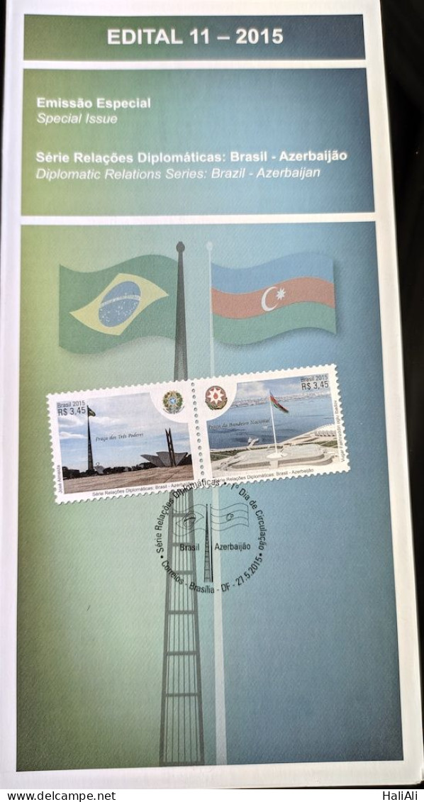 Brochure Brazil Edital 2015 11 Diplomatic Relations Azerbaijan Flag Without Stamp - Briefe U. Dokumente