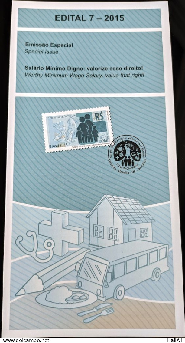 Brochure Brazil Edital 2015 07 Minimum Wage Dignified Money Economy Without Stamp - Briefe U. Dokumente