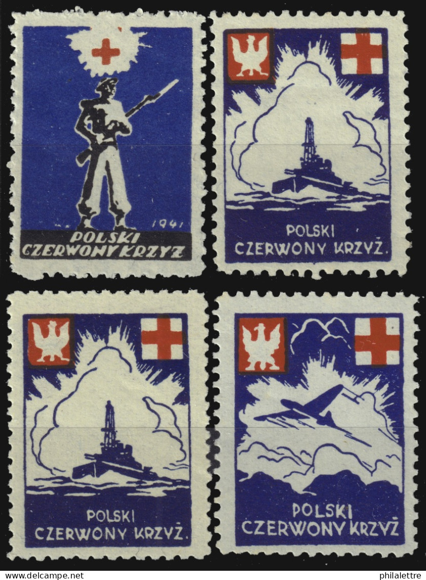 POLOGNE / POLAND - 1941 Set Of 4 "POLSKI CZERWONY KRZYZ" Charity Labels (Polish Red Cross) - MNH - Gouvernement De Londres (exil)