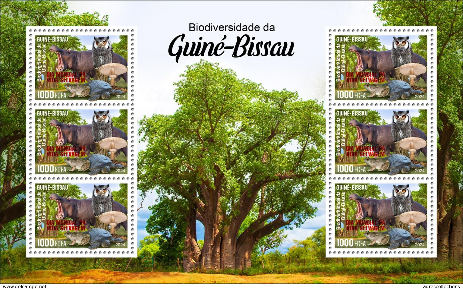 GUINEA BISSAU 2024 FULL PACK 9 M/S - OVERPRINT ONLY - MUSHROOMS OWLS FROG FROGS TURTLE TURTLES HIPPOPOTAMUS BAOBAB MNH - Kikkers