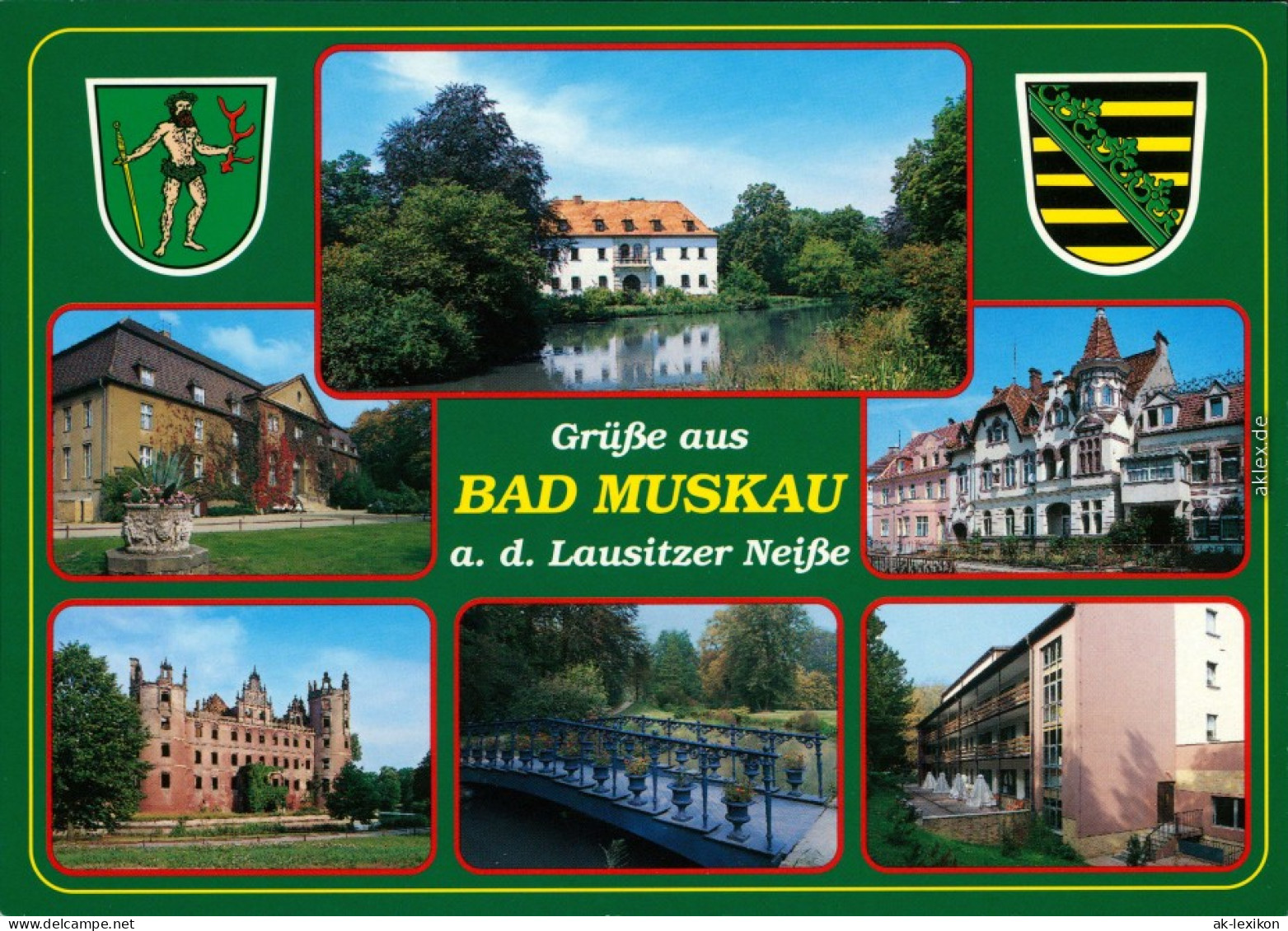 Bad Muskau Mužakow Schloss, Park, See, Brücke, Hist. Häuser 1995 - Bad Muskau