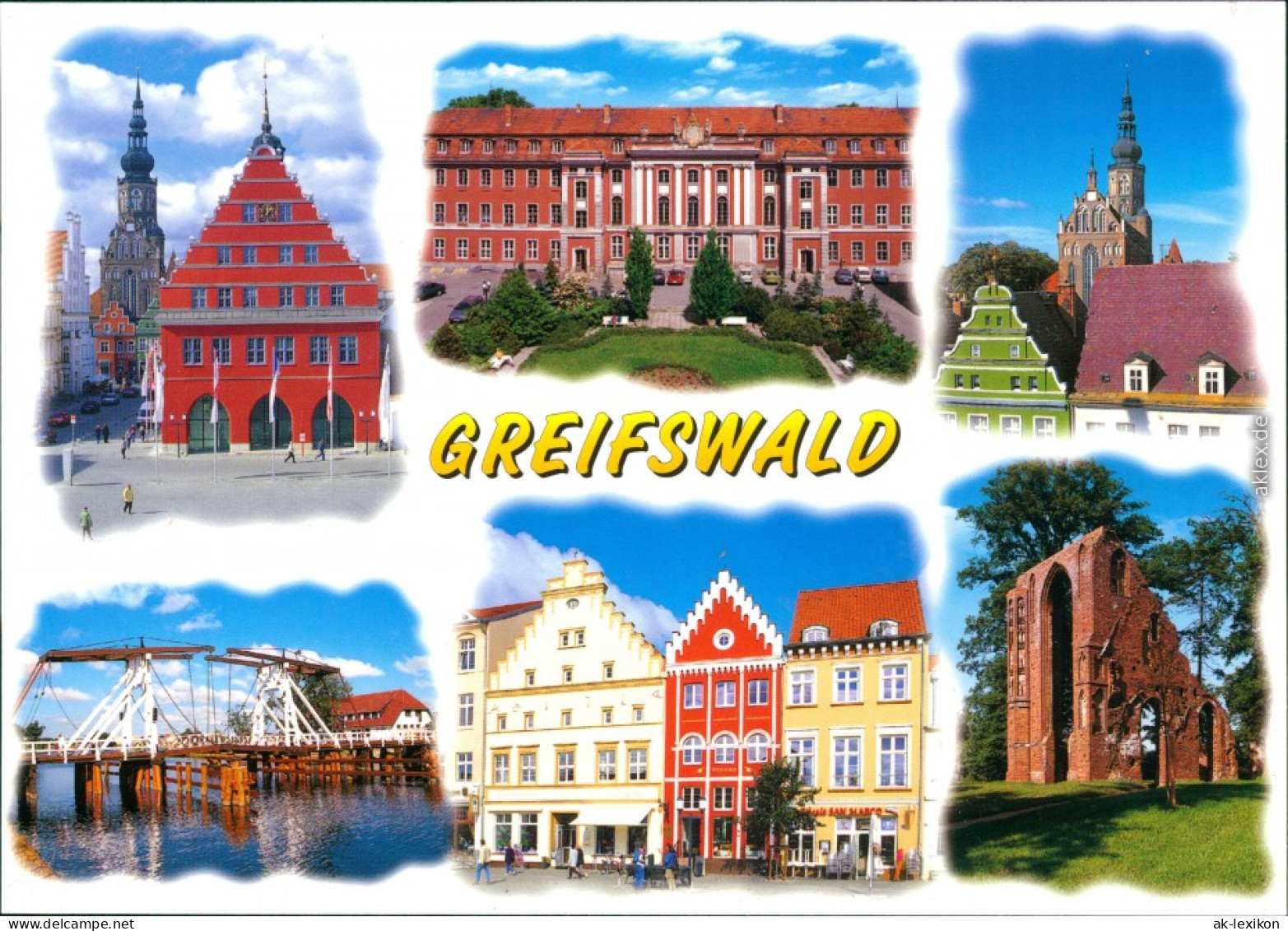 Greifswald Rathaus, Kirche, Universität, Schiffshebebrücke, Markt 2002 - Greifswald