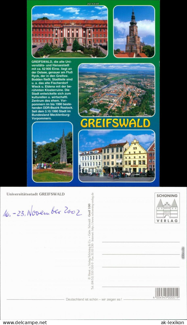 Ansichtskarte Greifswald Universität, Kirche, Luftbild, Denkmal, Markt 2002 - Greifswald