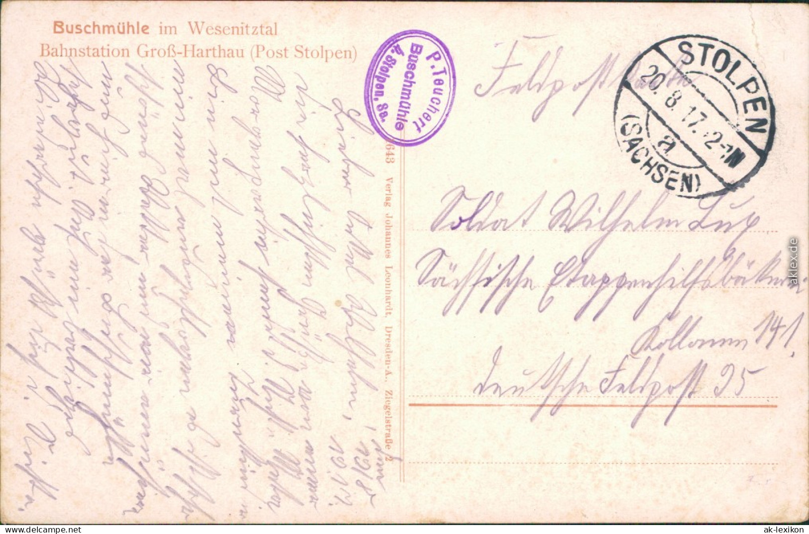 Ansichtskarte Großharthau Buschmühle Im Wesenitztal 1917 - Grossharthau