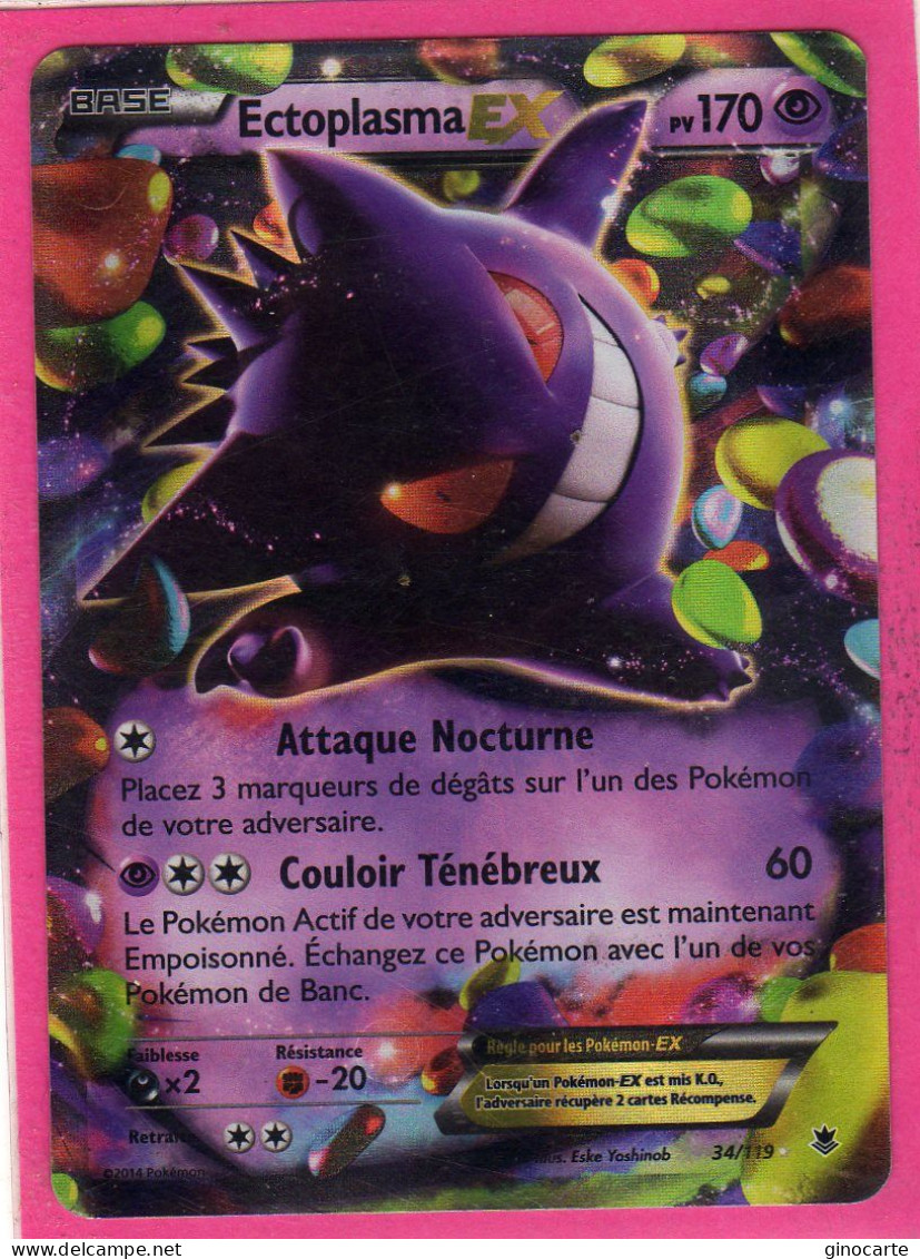 Carte Pokemon Francaise 2014 Xy Vigueur Spectrale 34/119 Ectoplasma Ex 170pv Full Art Bon Etat - XY