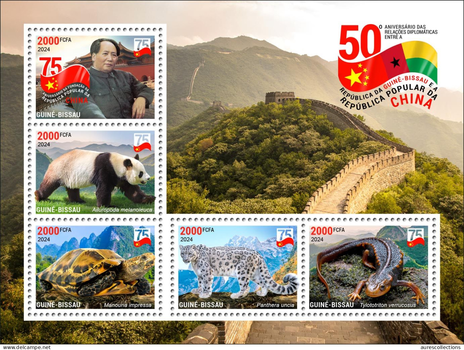 GUINEA BISSAU 2024 BOOKLET MS 5V - CHINA DIPLOMATIC RELATIONS - MAO ZEDONG TSE TUNG TURTLES SNOW LEOPARD NEWT PANDA MNH - Schildkröten