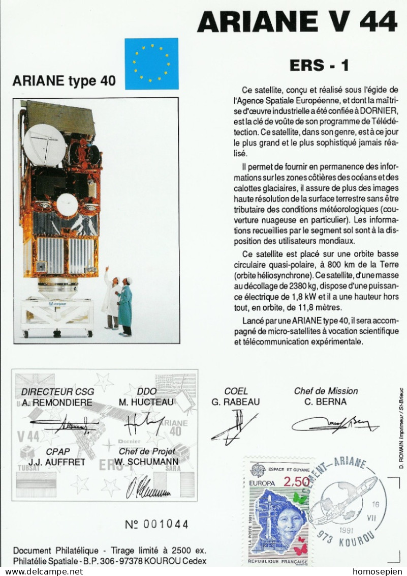 Espace 1991 07 17 - CSG - Ariane V44 - Satellite ERS 1 - Europa