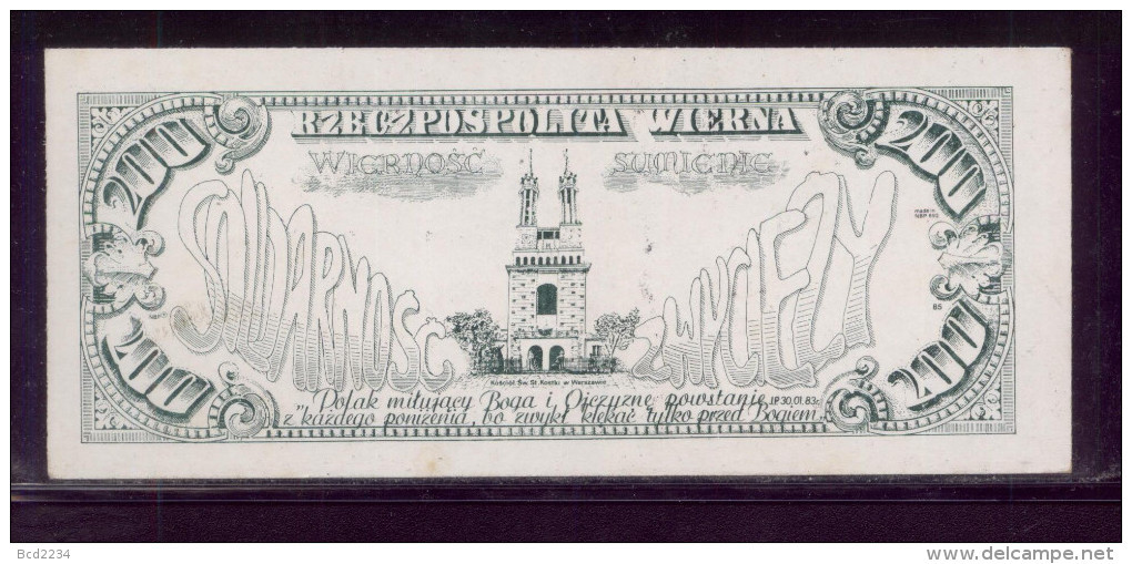 POLAND SOLIDARNOSC 1984 INDEPENDENT BANK OF POLAND SAINT JERZY POPIELUSZKO  200ZL DOLLAR DESIGN BANK NOTE PRISTINE - Pologne