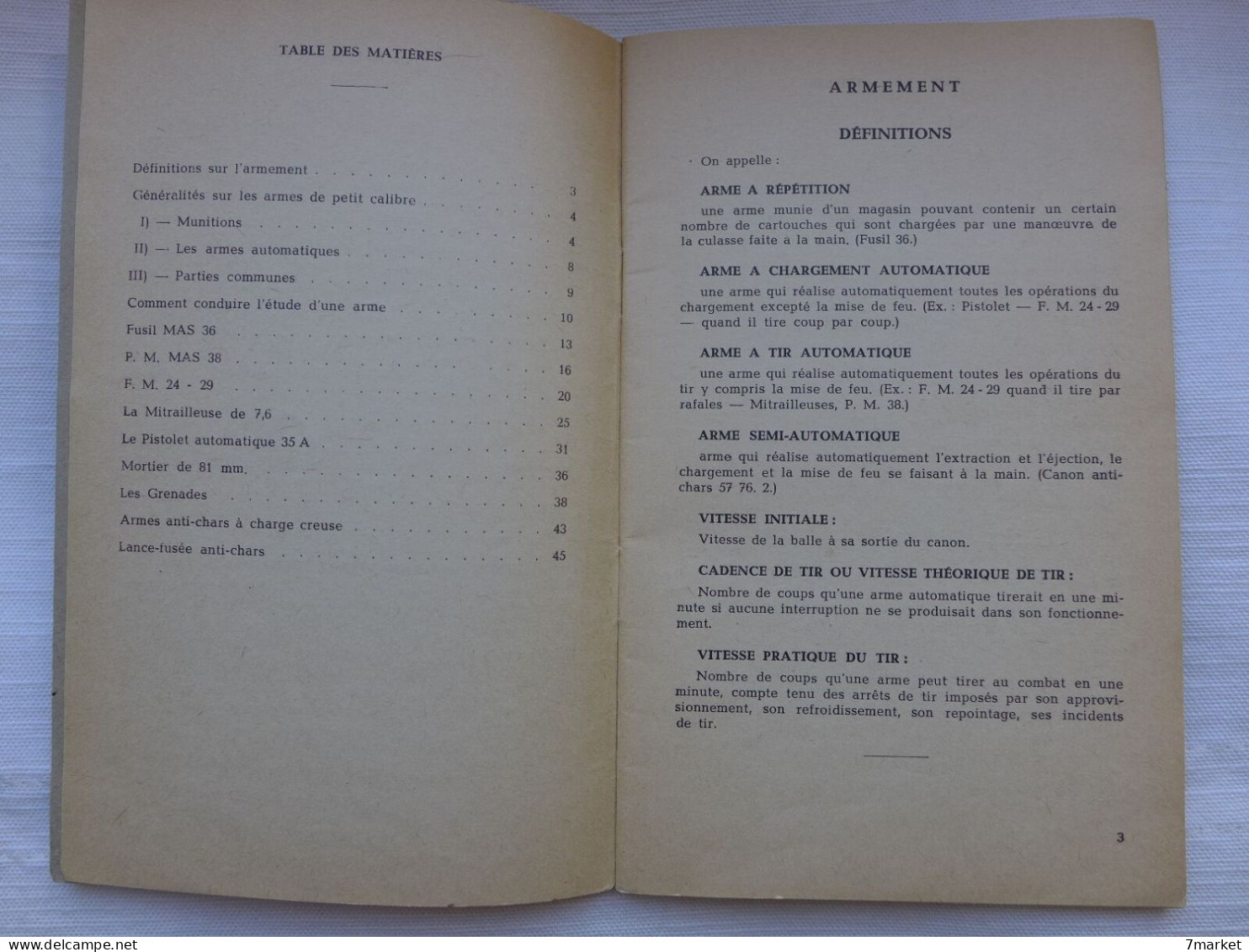 Ecole De Sous-Officiers - Strasbourg: Notice Sur L'armement / 1949 - Französisch