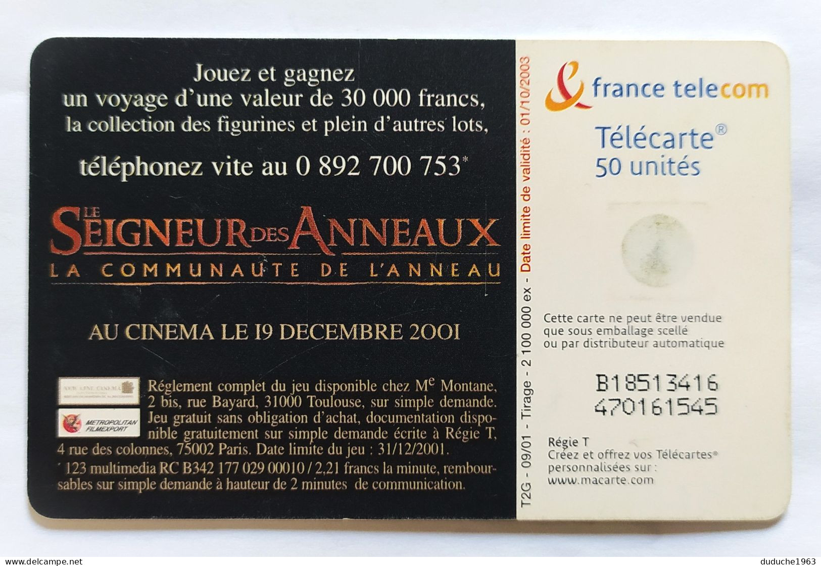 Télécarte France - Le Seigneur Des Anneaux - Unclassified