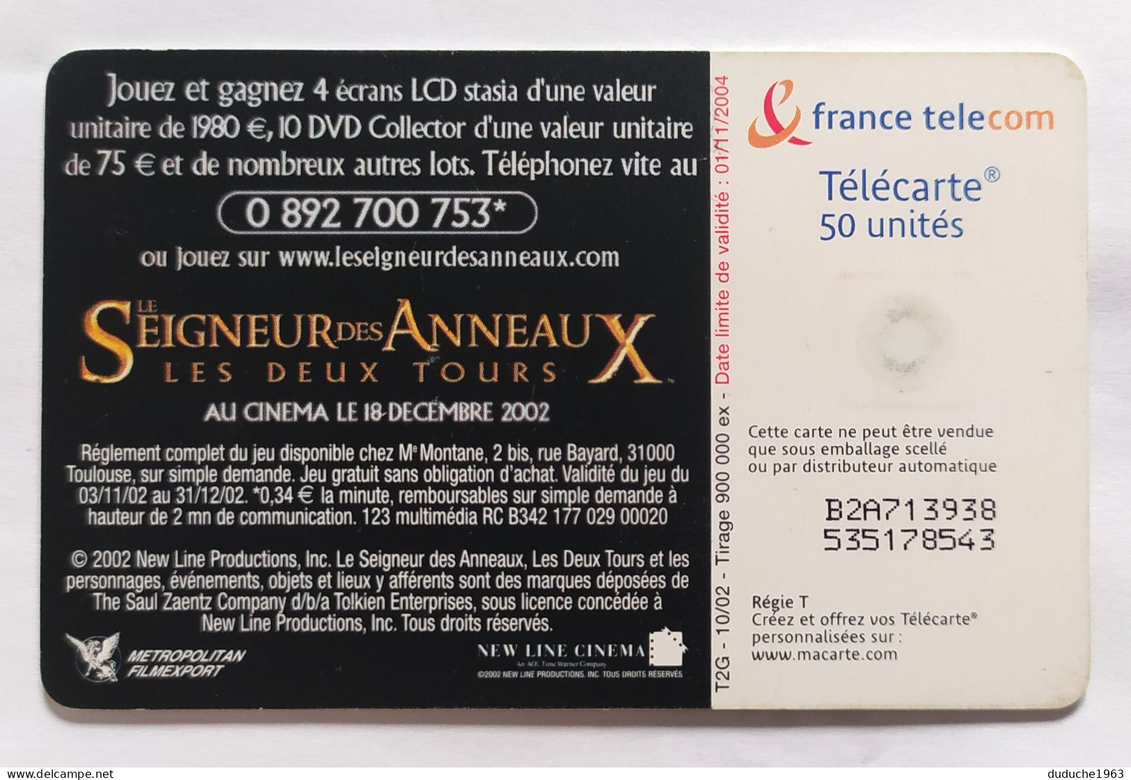 Télécarte France - Le Seigneur Des Anneaux - Ohne Zuordnung