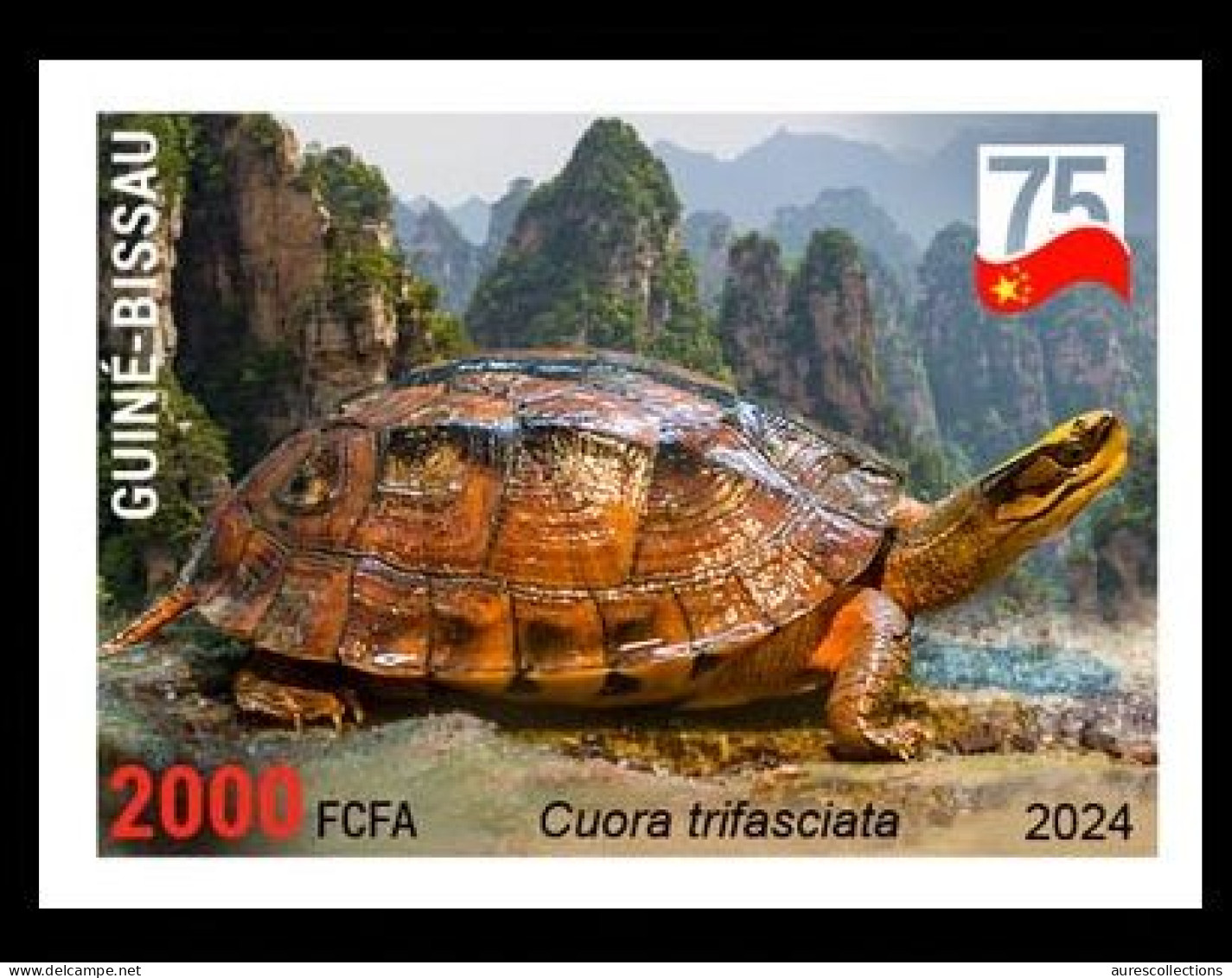 GUINEA BISSAU 2024 IMPERF STAMP 1V - AMPHIBIANS & REPTILES - GOLDEN COIN TURTLE TURTLES TORTUES - CHINA 75 ANNIV. - MNH - Schildkröten