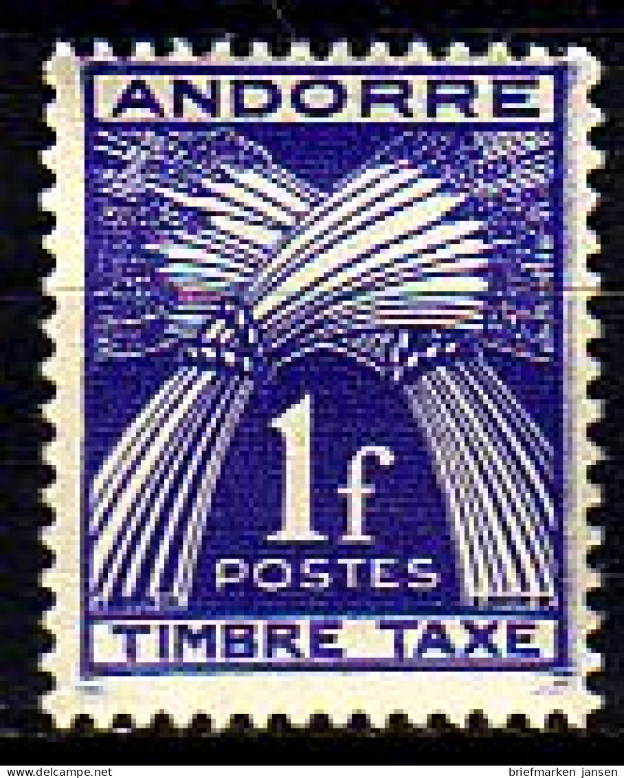 Andorra Frz. Porto Mi.Nr. 33 Weizengarben, Inschrift TIMBRE TAXE (1 Fr) - Sonstige & Ohne Zuordnung