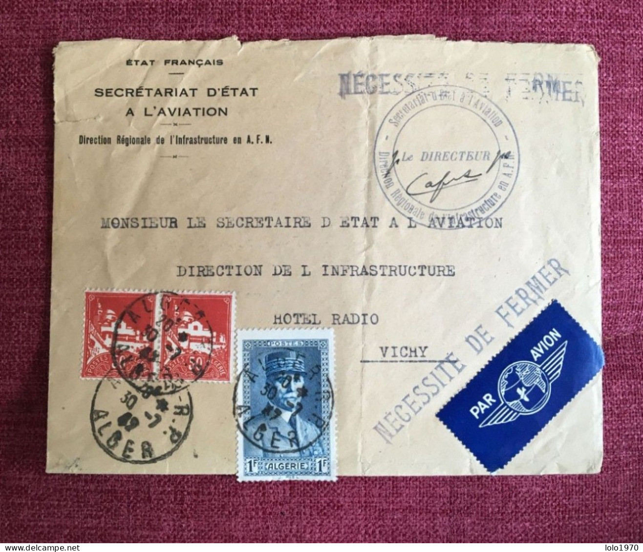 1942 Lot De 2 Lettres - Albi (Commissaire Spécial Carrance) Pour Alger + Alger Aviation De L'AFN - Lettres & Documents