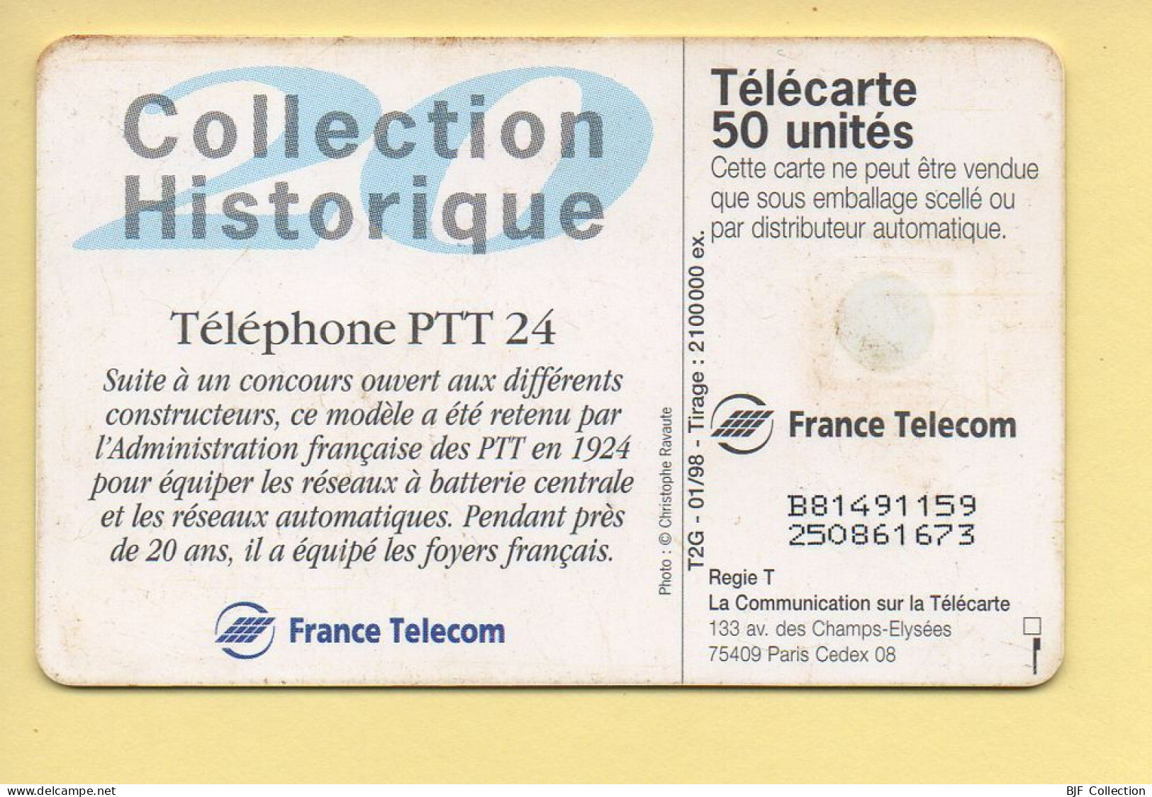 Télécarte 1998 : Téléphone PTT 24 / 50 Unités (voir Puce Et Numéro Au Dos) - 1998