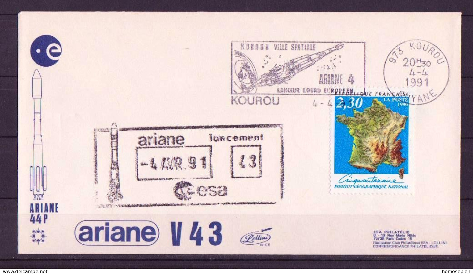 Espace 1991 04 05 - ESA - Ariane V43 - Officielle - Kourou - Europa