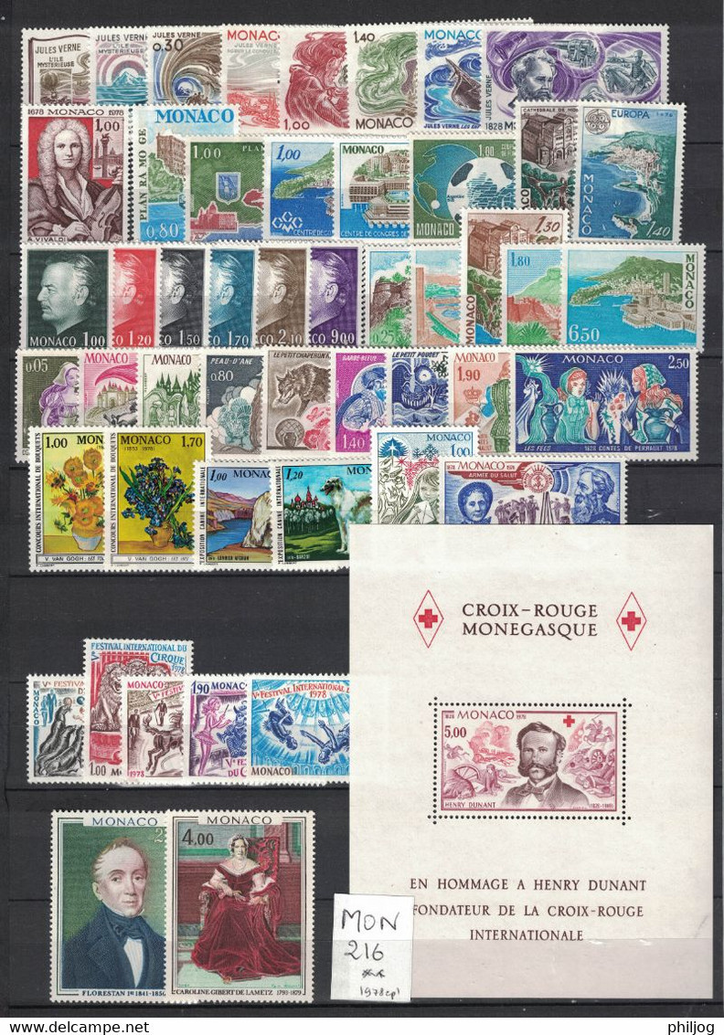 Monaco - Année 1978 Complète Avec Préoblitéré, Bloc-feuillet - Neuve SANS Charnière - MNH Year 1978 With Precancel, SS - Années Complètes