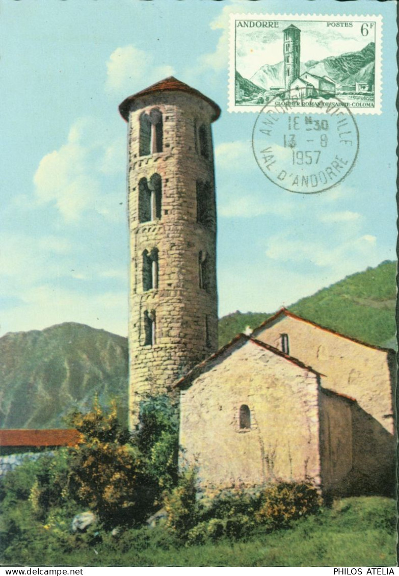 Andorre Carte Maximum YT N°142 Vert 6F Clocher De Ste Coloma CAD Andorre La Vieille Val D'Andorre 13 8 57 - Covers & Documents