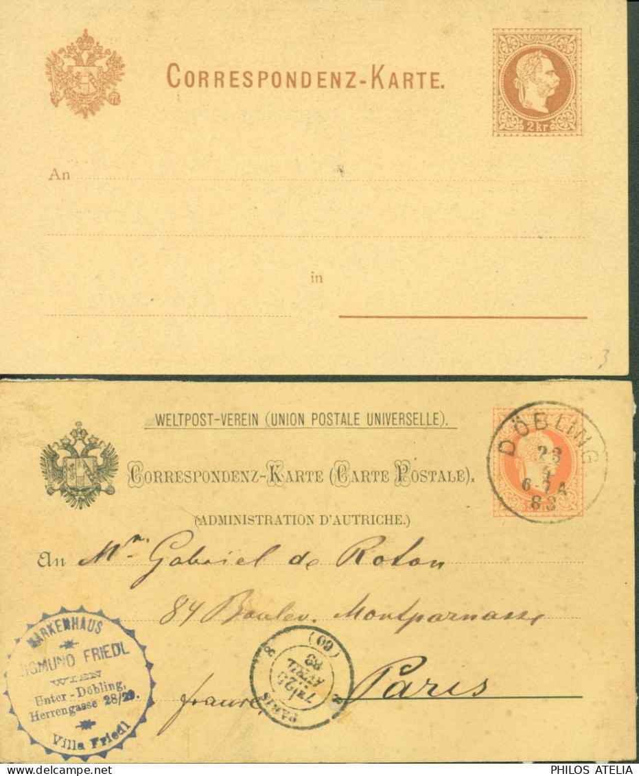 Autriche 2 Entiers Repiquage Sigmund Friedl Wien CAD Döbling 1883 - Postkarten