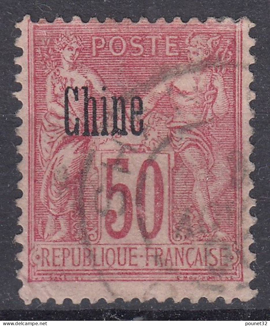 TIMBRE CHINE TYPE SAGE 50c ROSE TYPE II SURCHARGE N° 12 OBLITERATION LEGERE - Used Stamps