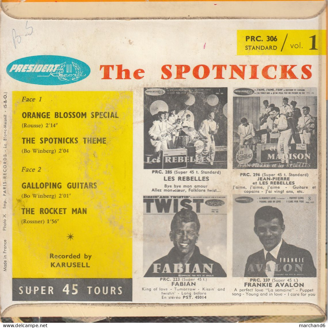 The Spotnicks Vol 1 Président Prc 306 Orange Blossom Spécial/the Spotnick Theme/galloping Guitars/the Rocket Man - Autres - Musique Anglaise