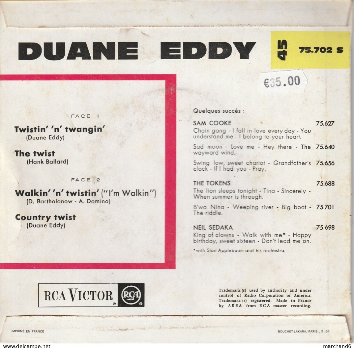 Duane Eddy Rca 75.702 Twistin'n'twangin'/the Twist/walkin'n'twistin'/country Twist - Sonstige - Englische Musik