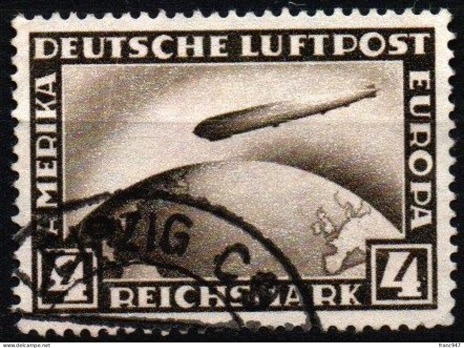 GERMANIA - 1928 Zeppelin 4m Seppia - Unificato A37 USATO - Airmail & Zeppelin