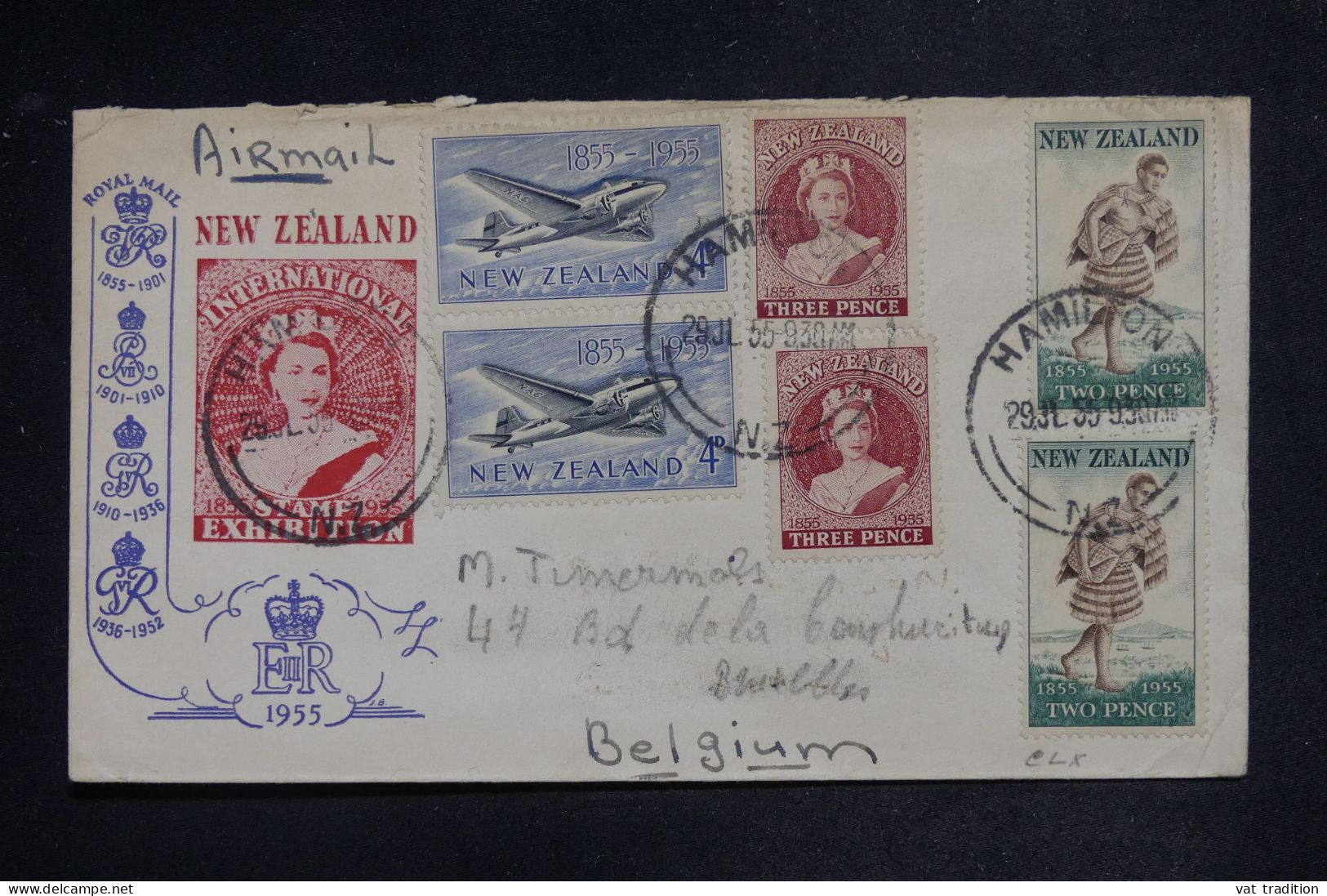 NOUVELLE ZÉLANDE - Enveloppe De Hamilton Pour La Belgique En 1955  - L 152000 - Briefe U. Dokumente