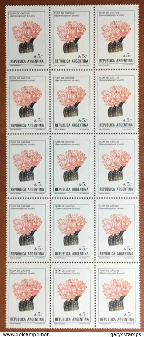 Argentina 1987 Cacti Flowers Definitive  In Block Of 15 MNH - Cactussen