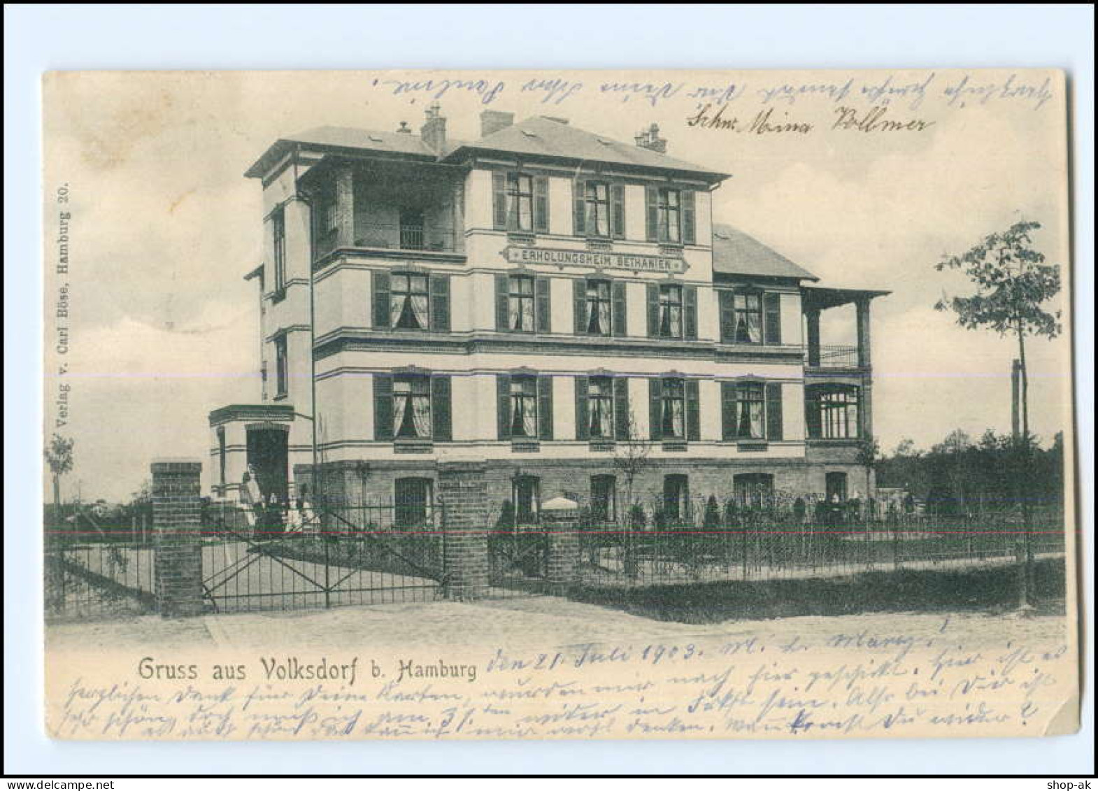 XX005229/ Hamburg Volksdorf Erholungsheim Bethanien AK 1903 - Wandsbek