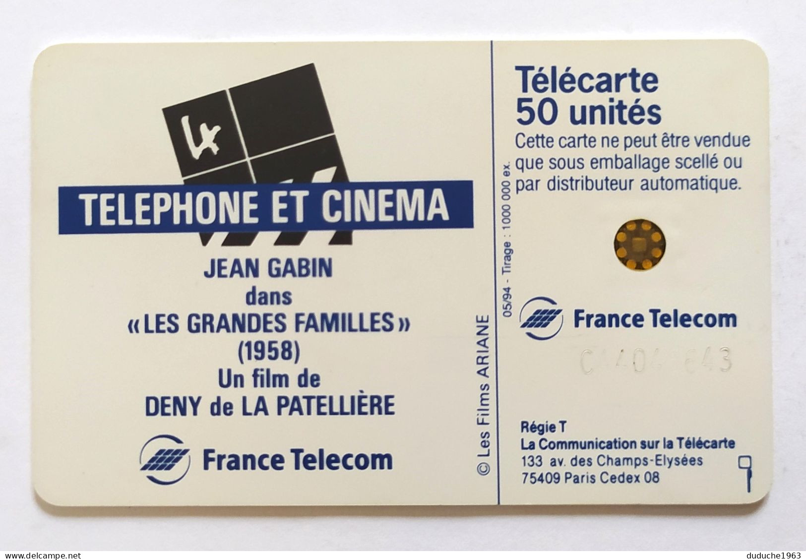 Télécarte France - Téléphone Et Cinéma - Jean Gabin - Unclassified