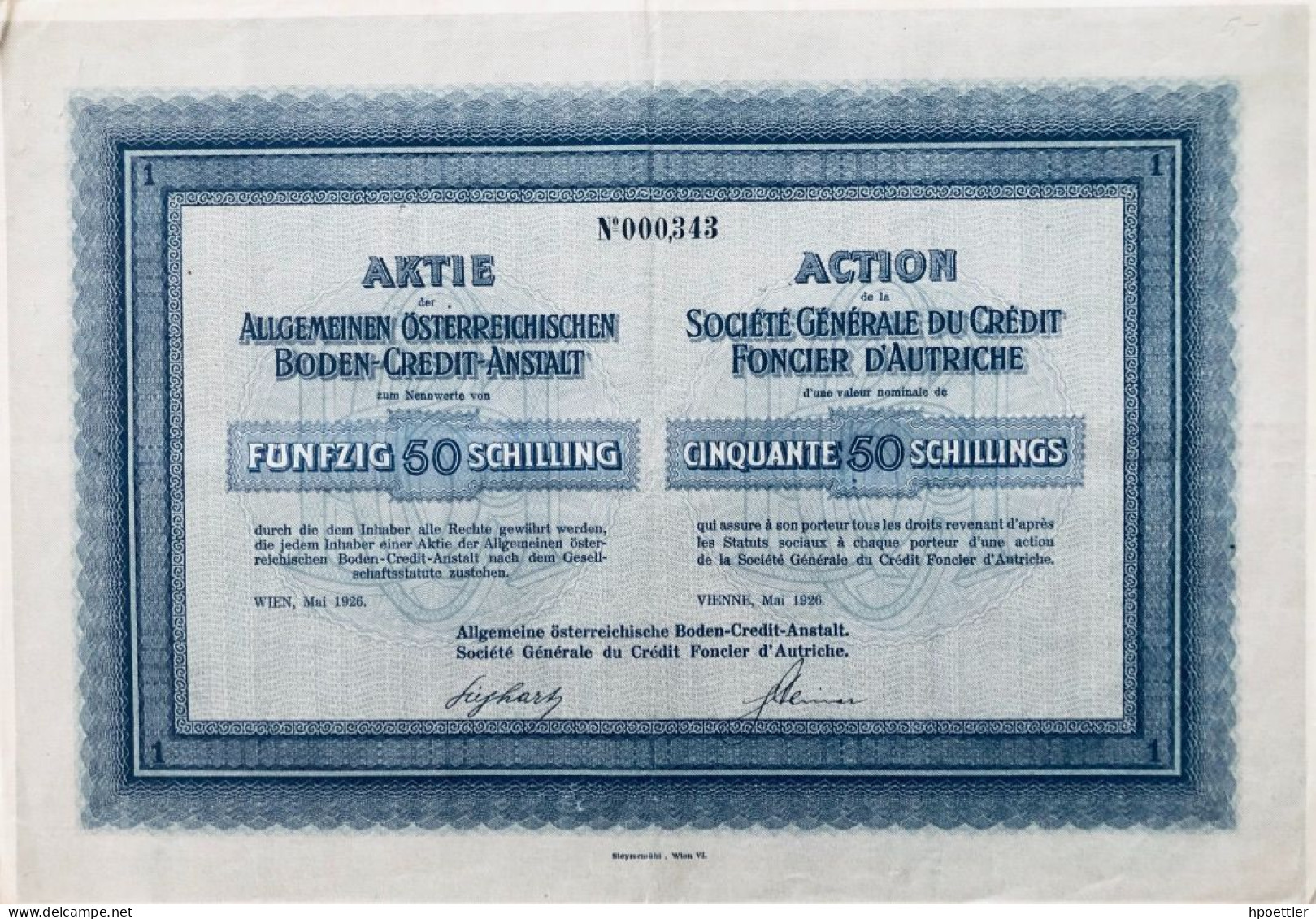 Lot De 9 Pieces: Vienne 1926: Societe Generale Du Credit Foncier D'Autriche - Cinquante Schillings - Bank & Versicherung