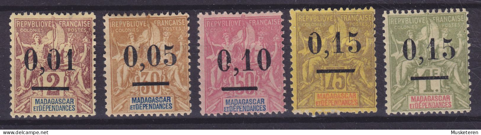 Madagascar 1902 Mi. 51-55 Kolonial-Allegorie Overprinted M. Aufdruck & 4x ERROR Variety In Overprint, MH* (7 Scans) - Nuovi