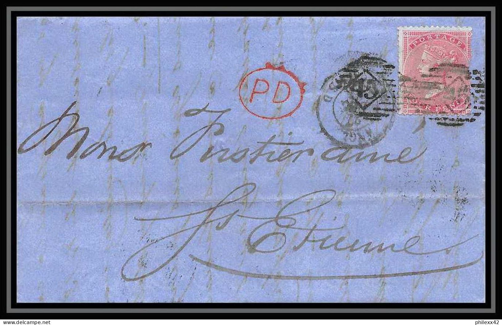 35314 N°16 Victoria 4p Rose London St Etienne France 1861 Cachet 45 Lettre Cover Grande Bretagne England - Briefe U. Dokumente