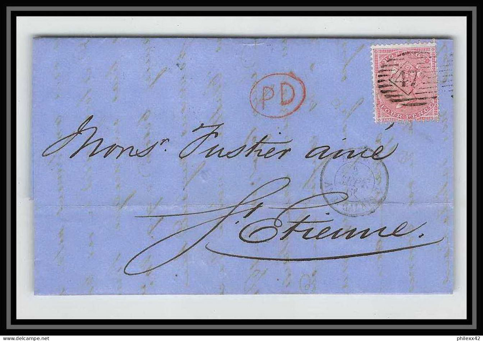 35317 N°16 Victoria 4p Rose London St Etienne France 1861 Cachet 47 Lettre Cover Grande Bretagne England - Covers & Documents